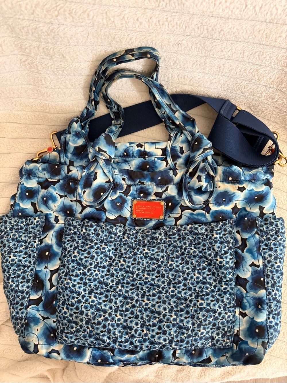 Marc Jacobs Blue Floral Quilted Baby Bag with Detachable Strap